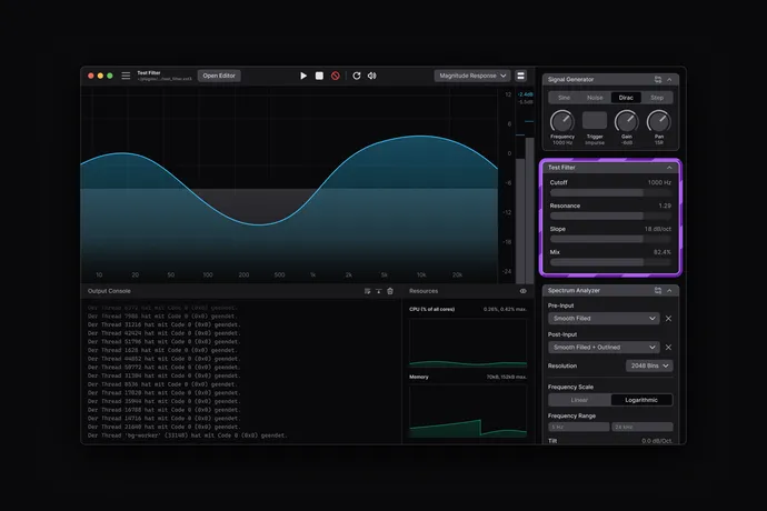 UI concept of a plug-in debug host